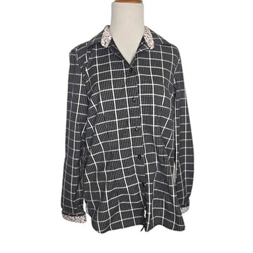 Robert Graham Womens Flip Cuff Shirt Shoe Lover Checked Print Work Cotton 14
